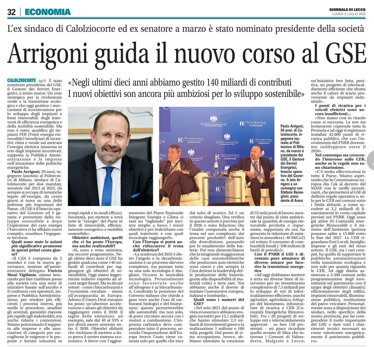 Arrigoni guida il nuovo corso al GSE