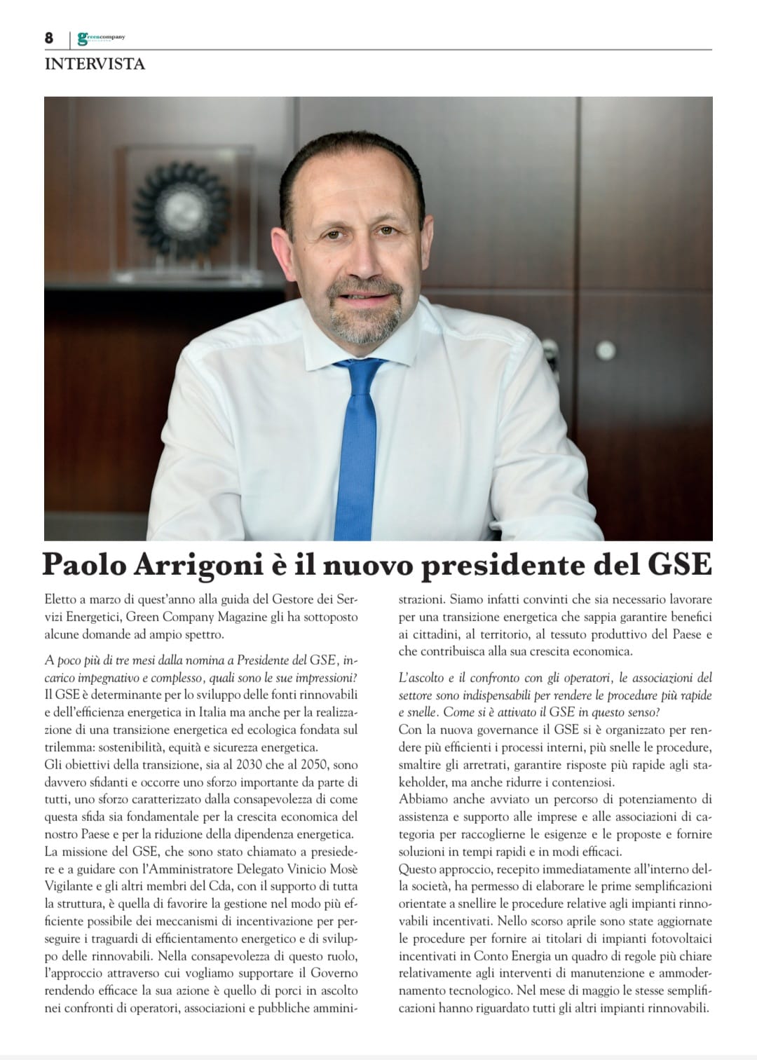 Arrigoni è il nuovo Presidente del GSE